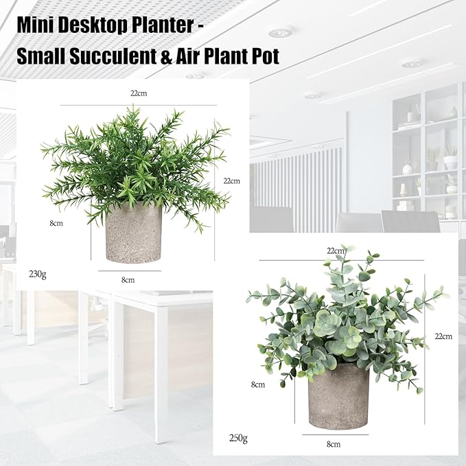 Fake Plants Small Potted, 2 Set of Artificial Plants (Eucalyptus && Rosemary), Fake Potted is Suitable for Decoring Home Office Bathrooms, Tables, Bookshelf and Modern Farmhouse Decor
