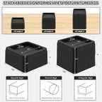 Oversized Heavy Duty Bed Risers & Furniture Risers - Stackable Supports 12000 Lbs,Furniture Lifter/Square Bed Raising Blocks for Sofas, Couches, Desks(Black 8 Pack, Fits Huge 5.5 inch × 3 inch)
