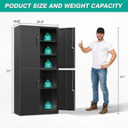 Metal Storage Cabinet with 3 Adjustable Shelves,Garage Storage Cabinet with Lock,Black Metal Cabinet with Locking Doors,Steel Cabinets 4 Doors,71" Lockable Storage Cabinets for Garage,Home,Office