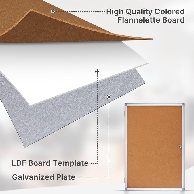 Enclosed Cork Bulletin Board Tamper-Proof Dispaly Case, Aluminium Frame, All-Weather Cork Noticeboard, Outdoor Enclosed Cork Board for School, Office, Restaurant, Hospital (36 X 24 Inches)