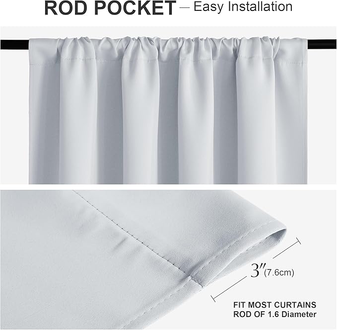 PONY DANCE Curtains 84 inches Length - Window Drapes Rod Pocket Top Room Darkening Curtains for Dining Room, 70 Wide x 84-Inches Long, Greyish White, 2 Pieces