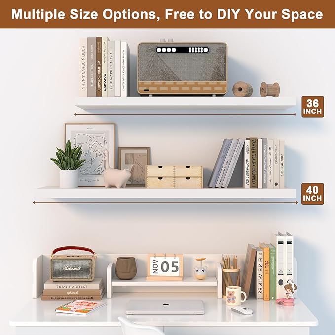 12 Inch Deep Floating Shelves for Wall 3 Pack Floating Shelfs Large Storage Space Wall Decor Display Shelf for Bathroom Living Room Bedroom Kitchen 40" W x 12" D x 1.2" H White
