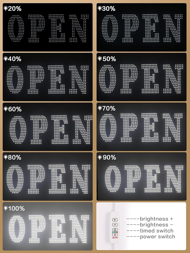 LED Open Signs 30"x10" Ultra Bright Business Hour Sign with Hanging Installation for Window Stores, Hotel, Store, Bar, Retail Shop, Salon, Restaurant