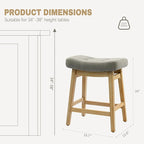 Counter Height Bar Stool for Kitchen Counter Modern Backless Barstool with Upholstered Fabric Seat and Solid Wood Leg Farmhouse 24 inch Bar Chair, Grey + Wood Color, 1pc