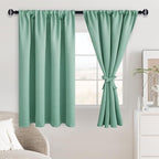 JIUZHEN Blackout Curtains for Bedroom - Thermal Insulated Noise Reducing Privacy Short Curtain for Living Room, Set of 2 Panels with Tiebacks, 38 x 45 inches Long,Sage Green