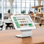 Kiosk POS Tablet Stand Compatible with iPad Air 1, Air 2, Pro 9.7, 5th, 6th, Business Desktop Retail Tablet Stand with 360° Swivel Base, Metal, White, PSC101W