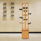 Sunglasses Display Stand, 108 Pairs Wooden 360° Rotating Sunglass Eyeglass Holder Organizer, Glasses Hanger Storage Rack for Retail Commercial Display, L14.2*H66.1in, Brown