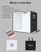 PULUZ Light Box Photography, 20x20 inch Large Photo Light Box with 200 LED Beads, CRI >95, Professional Portable Photo Booth Shooting Tent Kit with 12 Color Backdrops for Product Photography