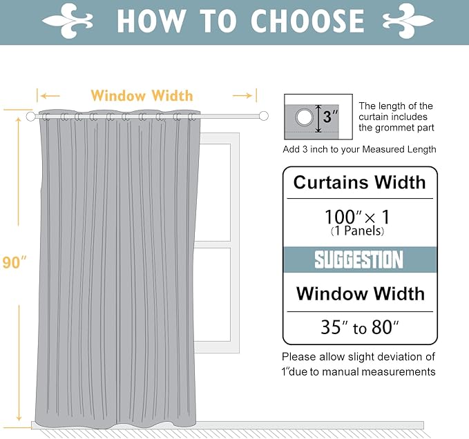 ChrisDowa Room Divider Curtain 90 Inches Long, Wide Blackout Sliding Door Curtain for Bedroom, Room Darkening Privacy Window Curtain for Patio Door (1 Panel Set, Sky Blue, 100 x 90 Inch)