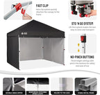CROWN SHADES 10X10 Comercial Instant Canopy Pop Up Tent with Center Lock, 300D Fabric, 4 Sidewalls, Sto'N Go Bag, Black