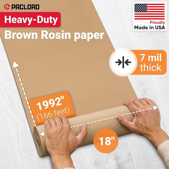 18" x 1992" (166’) Brown Rosin Paper Roll (Pack of 4) - Made in USA Thick Heavy-Duty 7 mil Masking Paper for Surface Protection from Paint, Dust, Foot Traffic - Paint Floor Covering
