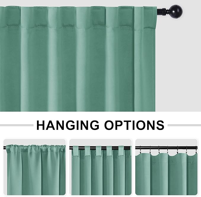 Hiasan Blackout Patio Sliding Door Curtain Extra Wide Thermal Insulated Blind Privacy Room Divider Curtain with Back Tab & Rod Pocket for Bedroom Partition Glass Door (100 x 84 Inches, Sage Green)