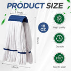 Hushee 12 Pack Large Microfiber Tube Mop Heads 18 oz Heavy Duty Commercial Industrial Wet Mop Head Refill Reusable Machine Washable Looped End Mopheads for Hardwood, Tile, Laminate Floors (White)