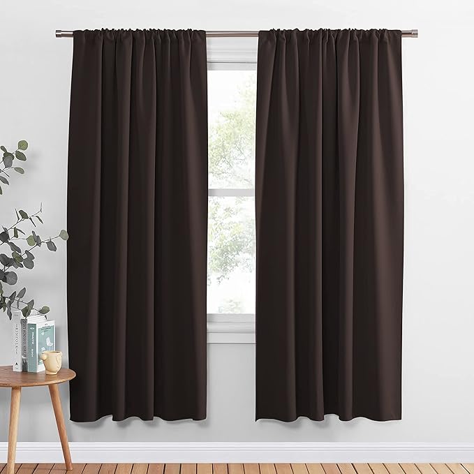 PONY DANCE Blackout Curtain Panels - Light Block Thermal Insulated Curtains with Rod Pocket Home Decoration Energy Saving for Bedroom Living Room, 42 x 72 inches, Chocolate Brown, 2 Panels