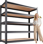 72”H*46”W Garage Shelving Heavy Duty, Adjustable Garage Shelves, 2500LBS Storage Shelves, 5-Tier Metal Shelving Units, Easy Assembly Wood Shelves, Utility Storage Rack Shelf for Warehouse, Pantry