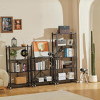 DEANIC 4 Tier Foldable Storage Shelves with Wheels, Large Capacity Shelving Unit, Freestanding Metal Wire Shelf Rack, No Assembly Organizer Rack for Garage Kitchen, Basement, Pantry(Black)