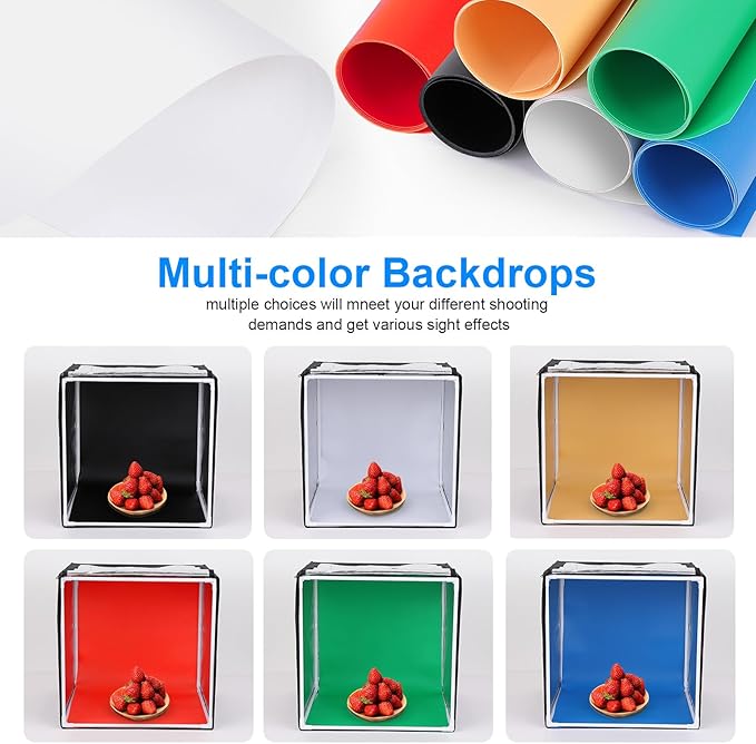 Photo Studio Light Box Photography 32"x32" with 210 LEDs and 6 Colors Backdrops for Product Photography, Foldable Picture Box with Adjustable Brightness 6000-6500K