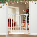 30" Tall Metal Narrow Baby Gate for Doorways No Drill 29.5-33.8" Wide, Auto Close Press Mounted Baby Gate Indoor for Kids, Walk Through Dog Gates for Stairs, White