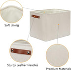DULLEMELO 2-Pack Large Storage Baskets for Organizing 16"x12"x12" Canvas Fabric Storage Basket Bins With Leather Handles for Shelf Clothes Empty Gift Basket (Beige)