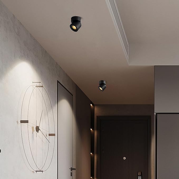 Aisilan Ceiling Spot Light, 7W Dimmable LED Spotlight Indoor, Black Wall Surface Mounted Spotlight Fixtures, 360°Adjustable Directional Lighting for Home Picture Bedroom, 3000K, CRI 97+