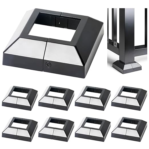 8pcs 2.5"x2.5" (Actual: 2.5"x2.5") Aluminum Deck Post Base Cover, for Railings, Stairs, Patios, Porches, Split Deck Post Skirt (Black)