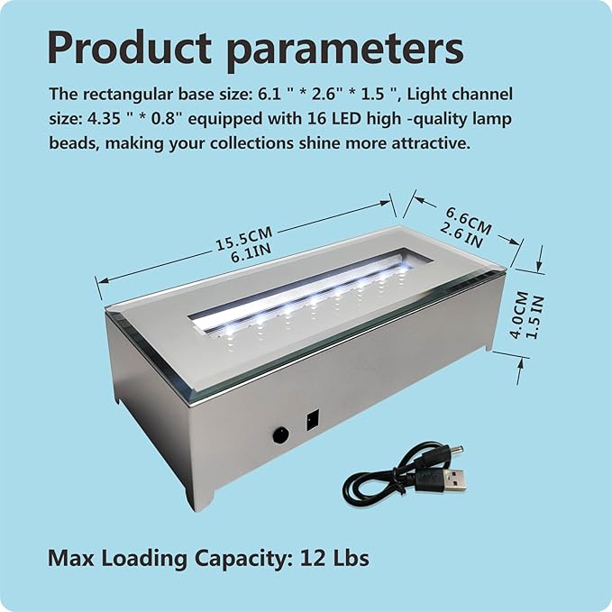 16 LED Light Display Stand Base for 3D Crystal Glass Art,Holiday Casual Atmosphere Ornament Lamp- 6 Inch Rectangular Illuminated Holder Colorful Lights (silver)