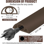 Floor Cord Cover Cable Cavity Self Adhesive Cord Hider Floor 10FT Floor Cable Management Power Cord Protector Floor Electric Cord Covers for Offices, Gym, Exhibitions (CoffeeBrown, 0.78" x 10')