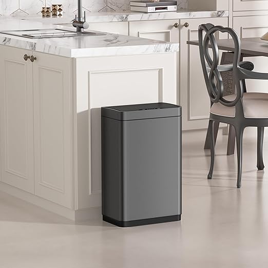 Mbillion Automatic Touchless 15 Gallon Motion Sensor Trash Can Stainless Steel Smart Trash Cans with Lid Rectangular Garbage Can for Kitchen Bedroom Home Offic Brushed Grey