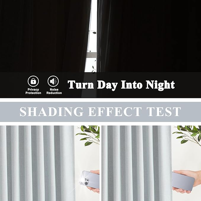 Vision Home Blue Fog Pinch Pleated Full Blackout Curtains Linen Blended Room Darkening Window Curtains 108 inch for Living Room Bedroom Thermal Insulated Pinch Pleat Drapes with Hooks 60" Wx108 Lx1