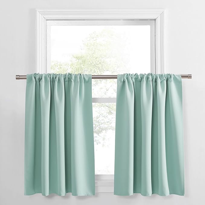 PONY DANCE Aqua Blue Window Curtains 36 inch Length, Thermal Insulated Blackout Kitchen Curtains for Small Window, Short Black Out Drapes for RV Camper(2 Panels Set, Aqua, 42 inches Wide)
