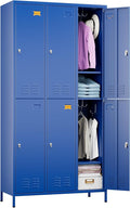 Aobabo Metal Locker for Employees, 6 Doors Metal Locker Cabinet with Lock, Industrial Storage with 18 Hooks, Storage for Office, Gym, Dormitory, Assembly Required, Blue