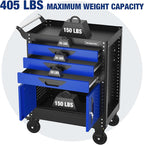 WORKPRO 27.5 Inch 3-Drawer Rolling Tool Chest with Wheels, Portable Steel Tool Cabinets with Drawers, Liners and Locking System for Warehouse, Garage, Black and Blue
