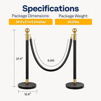 VIVOHOME Heavy Duty Iron Stanchion Post Queue 4PCS Pole w/ 2 Black Velvet Ropes, Crowd Control Barriers w/Fillable Base for High-end Venues, Museums, Party Supplies (4 Pieces, Black and Golden)