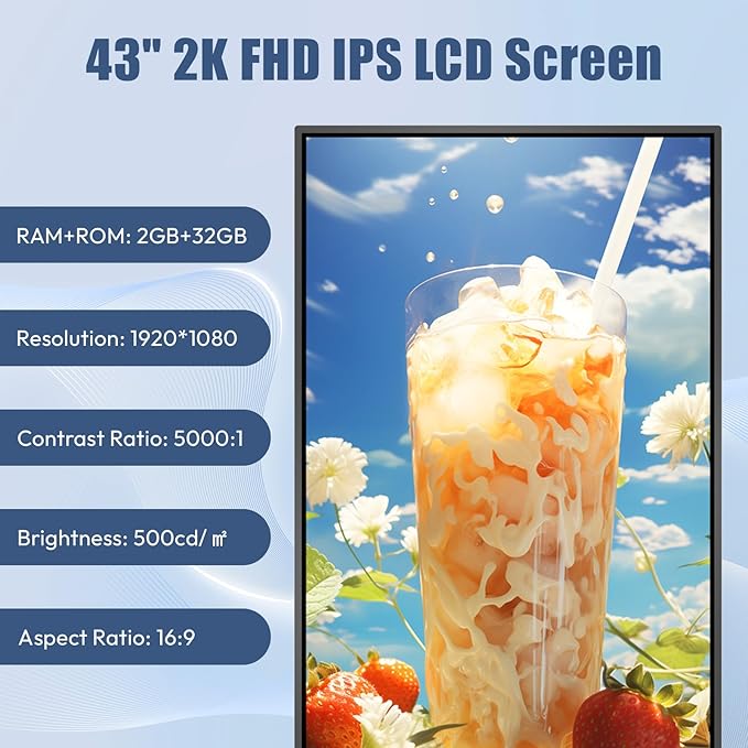 MWE 43 Inch Mobile Digital Signage Display Touchscreen Kiosk with Flight Case, Portable LCD Screen with Screen Mirroring App Publishing, Advertising Display Poster, Android OS