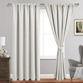 JIUZHEN Blackout Curtains for Bedroom - Thermal Insulated Room Darkening Rod Pocket Curtains for Living Room, Set of 2 Panels with Tiebacks, 52W x 90L Inch, Ivory