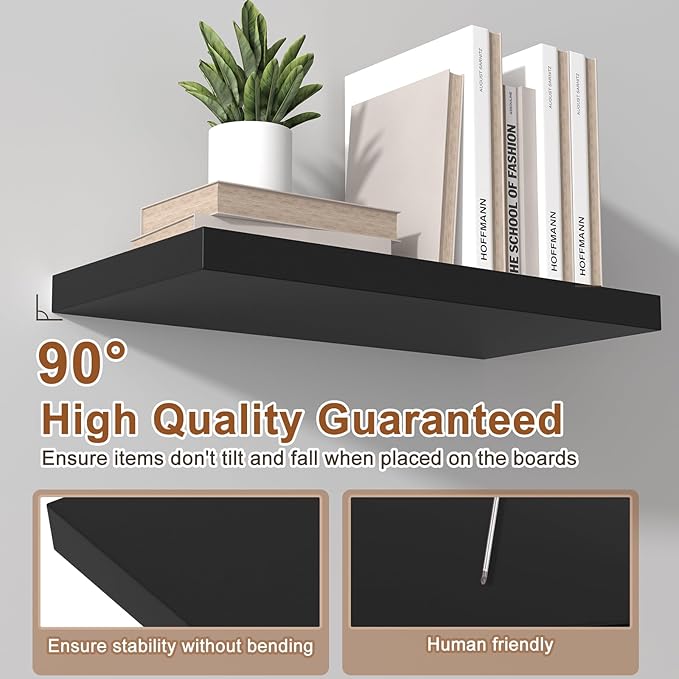 12 Inch Deep Floating Shelves for Wall 3 Pack Floating Shelfs Large Storage Space Wall Decor Display Shelf for Bathroom Living Room Bedroom Kitchen 30" W x 12" D x 1.2" H Black