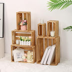 BOBOKA Set of 6 Decorative Wood Crates Nesting Storage Container, 6 Size Farmhouse Decorative Wooden Storage Boxes, Rustic Wooden Crates for Storage, Display, Christmas Decorations