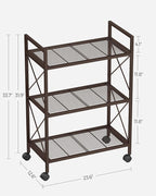 SONGMICS 3-Tier Metal Storage Rack with Wheels, Mesh Shelving Unit with X Side Frames, 23.6-Inch Width, for Entryway, Kitchen, Living Room, Bathroom, Industrial Style, Metallic Bronze UBSC163A01