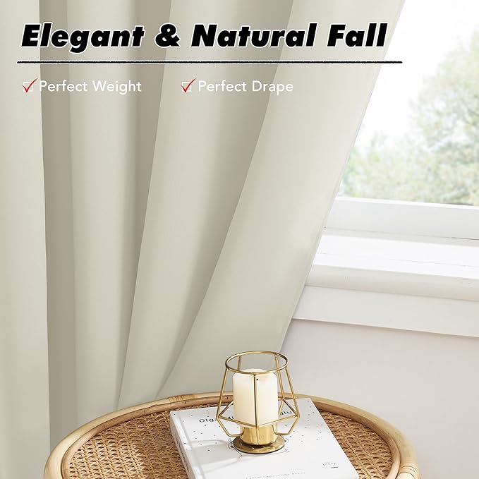 KGORGE Short Curtains 45 inch Length, Privacy Thermal Insulated Curtains Light Filtering Noise Reducing Window Drapes for Bedroom Kitchen, Back Tab Rod Pocket, W52 x L45 inches, Beige, 2 Panels