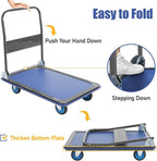 Olympia Tools Foldable Push Cart Dolly - 600 Lb. Capacity Heavy Duty Platform Truck with 360° Swivel Wheels - Blue