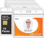 Clear ID Holder for Lanyard - ID Card Holder Waterproof (Inches, 3.5 x 2.25 Horizontal 12 Pack)