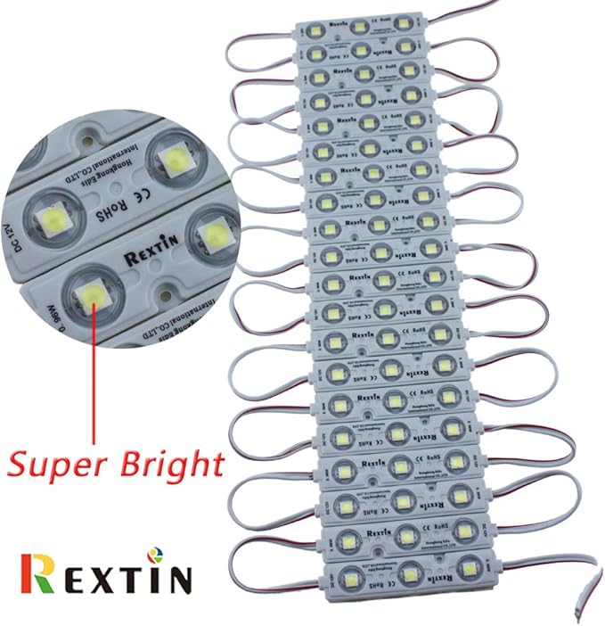 REXTiN Super Bright 200pcs 3 LED Module White 5050 SMD 66-72LM Each Module Waterproof Decorative Light for Letter Sign Advertising Signs with Tape Adhesive Backside