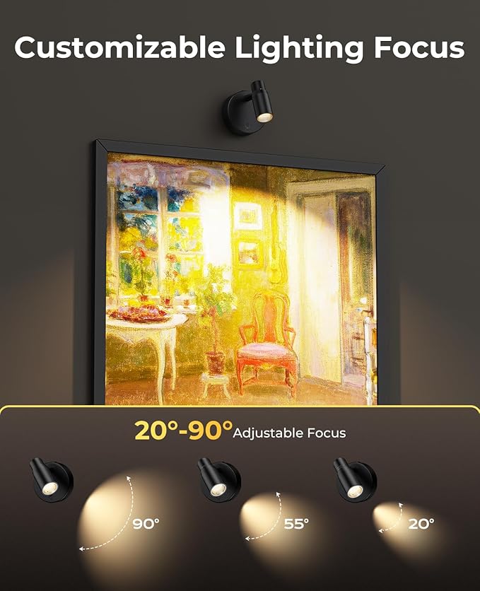 PESUTEN Spot Lights Indoor, Rechargeable Picture Light with Remote, Dimmable CCT Spotlight for Wall Art, Battery Uplights Indoor with Timer for Plant Artwork Painting Sofa Corner 1PC