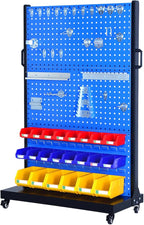 Heavy Duty Metal Shelving Unit, Mobile Garage Storage Rack with Adjustable Shelves, Tool Hooks & Organizer Bins for Screw, Bolt & Parts Organization