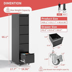 5 Drawer File Cabinet with Wheels,Metal Mobile Filing Cabinets with Lock,Black Vertical File Cabinet for Home Office,Heavy Duty Storage Cabinet for A4/Letter/Legal Size File,Assembly Required