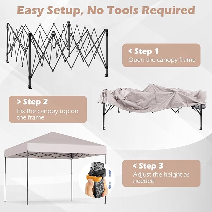 Tangkula 10x10 FT Pop Up Canopy, UPF50+ Portable Outdoor Tent with 8 Stakes, 4 Wind Ropes, Carrying Bag, Foldable Canopy Tent for Beach Party Event Camping