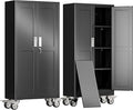 61" H Metal Garage Storage Cabinet, Rolling Tool Cabinet with 2 Doors and Wheels, Locker Steel Cabinet with 3 Adjustable Shelves, Organization Cabinet for Garage,Office,Home,Gym,School（Black）