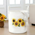 Rustic Sunflower Cotton Rope Basket Large 17.7'' x 14.9'' Clothes Woven Basket Storage for Toy Laundry and Blanket Organizer Round Hamper with Handles for Nursery Organizer Bedroom
