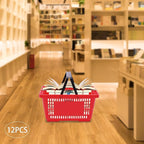 12PCS Red Plastic Shopping Baskets with Handles, Portable Retail Grocery Baskets with Handles, 21L Hand Shopping Baskets Set for Stores, Supermarket, Retail, Groceries Shopping Carrying
