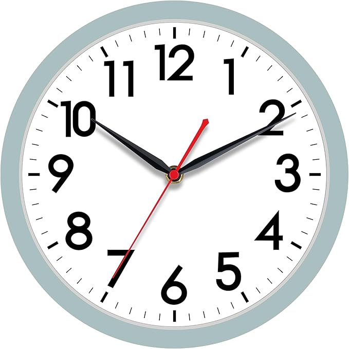 AKCISOT Wall Clock, Modern Small Wall Clocks Battery Operated 10 Inch, Silent Non-Ticking Analog Classic for Office, Home, Bathroom, Kitchen, Bedroom, School(Blue Gray)